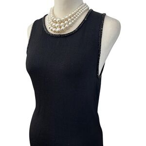 Vintage Carmen Marc Valvo Collection Beaded Collar Trim Knit Shell Top Black